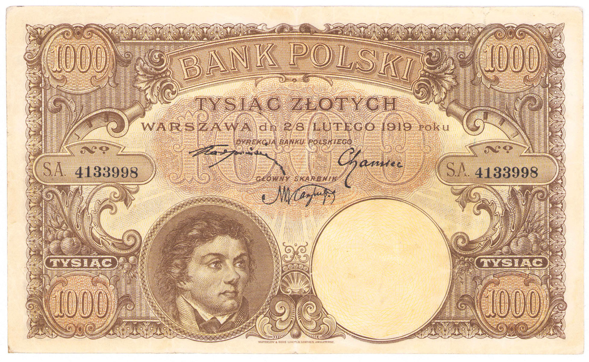 1000 złotych 1919 Kościuszko - seria A -  RZADKOŚĆ R5